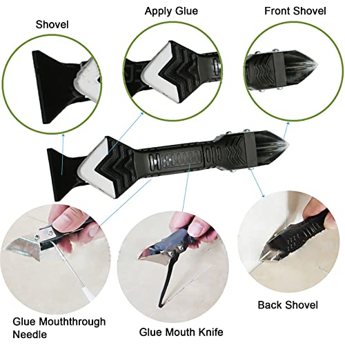 Silicone Caulking Tool 11 PCS,5 in 1 Stainless Steelhead Caulk Finishing Tool for Kitchen Frame Seal Bathroom Window Sink Joint Tile (Transparent) - color: Transparente