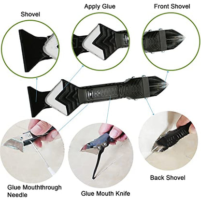 Silicone Caulking Tool 11 PCS,5 in 1 Stainless Steelhead Caulk Finishing Tool for Kitchen Frame Seal Bathroom Window Sink Joint Tile (Transparent) - color: Transparente