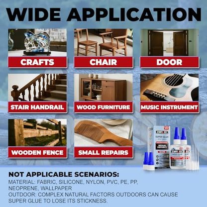 Wood Super Glue 120 Gram 4oz, Clear Instant Medium Cyanoacrylate Adhesive Liquid for Woodworking Wooden Crafts Furniture Repairs, All Purpose Strong CA Glue for Metal Glass Plastic Ceramic Leather - size: 4 oz