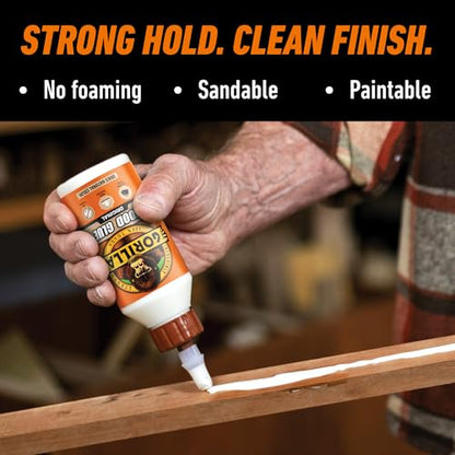 Gorilla Wood Glue; 8 Ounce Bottle; Natural Wood Color; (Pack of 1)