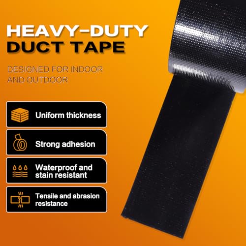 Black Duct Tape Heavy Duty, Waterproof Strong Adhesive Duct Tape for Indoor Outdoor Repairs Packaging Arts Crafts Projects, Tear by Hand 2 Inch x 20 Yards - color: Black