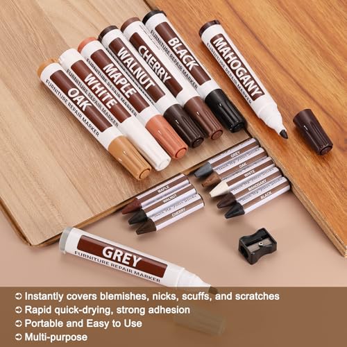 uxcell Furniture Repair Kit Wood Markers, Set of 17 Oil Based Paint Markers and Wax Sticks with Sharpener Kit for Scratches, Wood Floors, Tables, Carpenters, Touch Up, Cover Ups