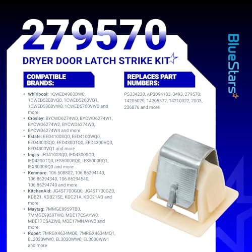 [4 SETS] BlueStars 279570 Universal Appliance Door Latch Kit PS334230 AP3094183 14205029 236877 420198 423232 EED4300TQ0 LTE5243DQ6 - Fits GE Whirlpool Kenmore Roper KitchenAid Dryers and more - style: Pack of 4