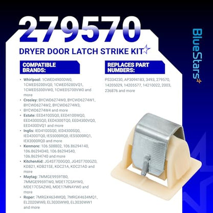 [4 SETS] BlueStars 279570 Universal Appliance Door Latch Kit PS334230 AP3094183 14205029 236877 420198 423232 EED4300TQ0 LTE5243DQ6 - Fits GE Whirlpool Kenmore Roper KitchenAid Dryers and more - style: Pack of 4