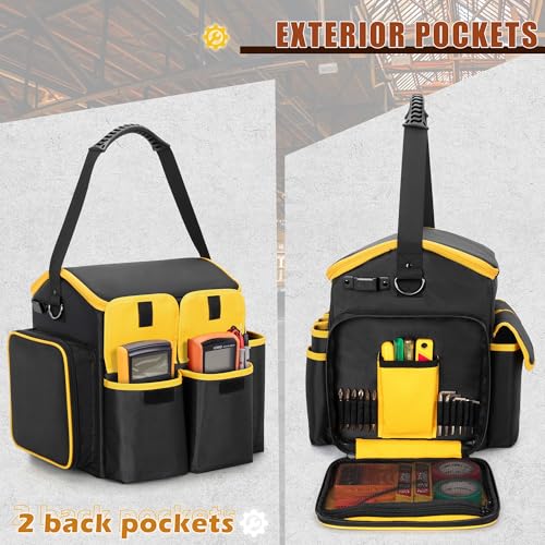Marscamd Tool Bag with a Detachable Divider and Shoulder Strap, Heavy Duty Tool Tote with Multiple Pockets, Black