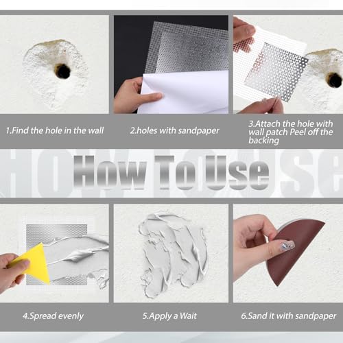 15 Pack Drywall Repair Kit, Aluminum Wall Repair Patch Kit 4/6/8 inch Drywall Hole Repairs Patch Plaster Sheetrock Repairs Patching Kits with Scraper and Sandpaper Dry Wall RepairTool