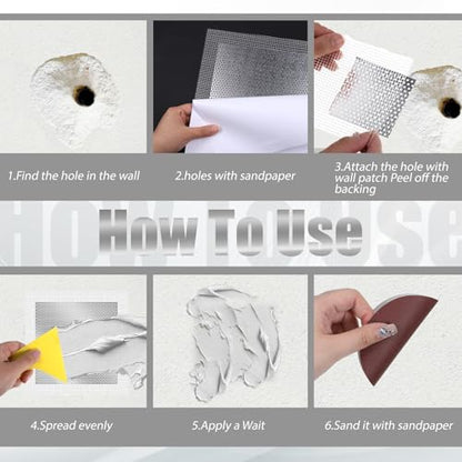 15 Pack Drywall Repair Kit, Aluminum Wall Repair Patch Kit 4/6/8 inch Drywall Hole Repairs Patch Plaster Sheetrock Repairs Patching Kits with Scraper and Sandpaper Dry Wall RepairTool