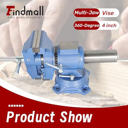 findmall Multipurpose Heavy Duty Multi-Jaw Vise with Swivel Base and Head for Clamping Fixing Equipment - 360-Degree Rotation, Home or Industrial Use (4 inch) - size: 4 inch