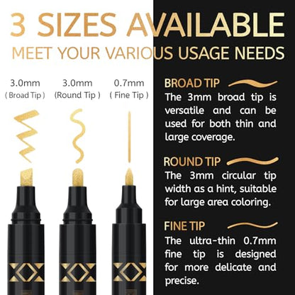 BIGTHUMB 3Pcs Liquid Chrome Paint Markers, Gloss Mirror Marker, Oil-based Permanent Chrome Maker, Reflective Metallic Pen Markers for Repairing, Model Painting DIY Art Projects, Gold - style: 3PCS Gold