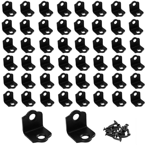 100PCS 90 Degree Corner Brace 0.75x0.75 Metal L Bracket Heavy Duty Corner Fastener Black Angle Brackets for Wood Furniture Bedframe Cabinet Drawer Chair with Screws, Plum Blossom - size: 100pcs