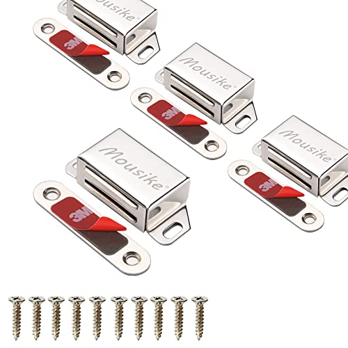 Mousike Cabinet Magnets 30lb Stainless Steel Magnetic Door Catch with Strong Magnetic for Kitchen Cupboard Wardrobe Closet Cabinet Door Drawer Latch - color: Silver, size: 4 Pack