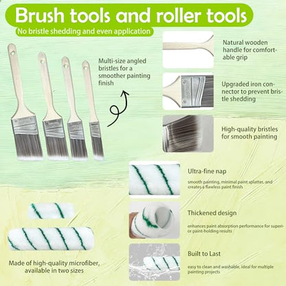 Paint Roller Kit with Extension Pole, 28 PCS Set, 2-4 Ft Pole, 4"9" Paint Rollers,Paint Roller Cleaner,Paint Brushes Set for Professional Painting,House Paint Roller for Latex and Oil Paints & Stains