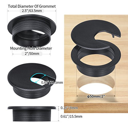 Desk Grommet 2 Inch, Plastic Desk Cord Cable Hole Cover Grommet - 10 Packs, Black - color: Black