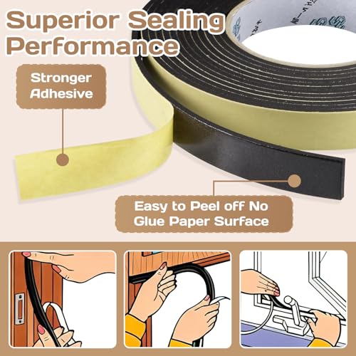 Foam Insulation Tape 0.08'' x 0.39" x 66Ft Density Foam Adhesive Soundproofing Waterproofing Weather Sealin Car Speaker Sealing Tape Weather Stripping Door Seal (33Ft x 0.08'' x 0.39" x 2 Rolls) - color: 33Ft x 0.08'' x 0.39" x 2 Rolls