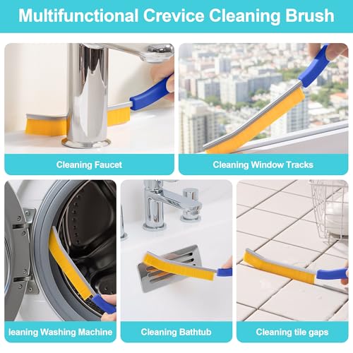 JOYMOOP 4 Pack Crevice Cleaning Brush, Blue Hard Bristle Grout Brush, House Cleaning Supplies, Magnetic Gap Cleaning Brush for Kitchen, Bathroom, Window, Toilet, Multifunctional Cleaning Tools - color: Blue, size: 4 Pack