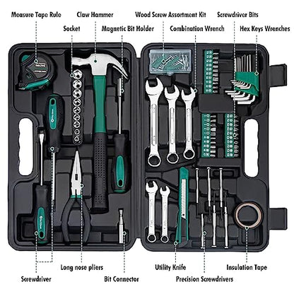 CARTMAN 148 Piece Automotive and Household Tool Set Perfect for Car Enthusiasts and DIY Home Repairs Green - color: Green