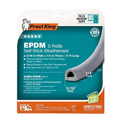 Frost King P D-Section Rubber Self-Stick Weatherseal Tape, 5/16" W, 1/4" T, 17 ft L, Grey - size: 5/16" W, 1/4" T, 17 ft L, style: D-Section, 5/16" W, 1/4" T, 17 ft L, Grey