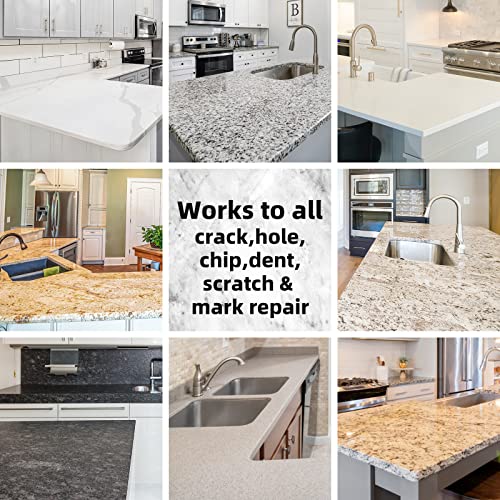 Marble and Granite Repair kit Porcelain Marble Stone and Quartz Countertops Repair kit for Chips Dents Cracks Holes Scratchs, Fix Chipped Edges Corners, Reattaches or rebuilds Missing Pieces