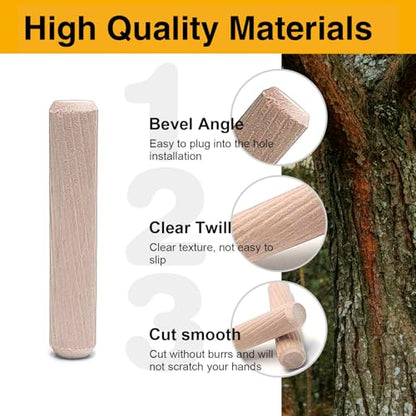 128 Pcs Wooden Dowel Pins, 1/4 x 2 inch Fluted Wood Dowels Hardwood Pegs for Deep Furniture Joints, Wood Signs, Toy Building - size: 128PCS 1/4X1-9/16