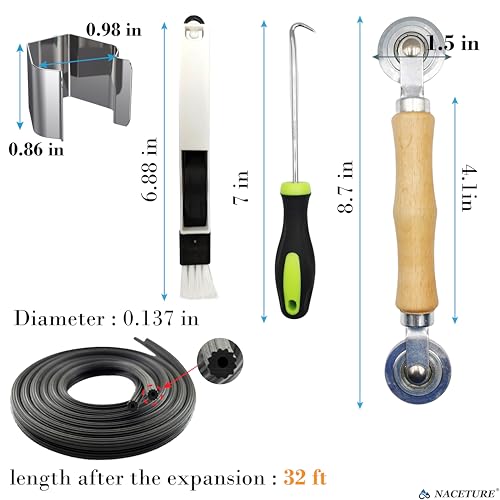 Screen Door Tool Kit - Screen Installer Clips with Screen Spline(32 ft) and Screen Rolling Tool and Removal Door Hook Screen Repair of Kit Mechanic Tools Set for Installing Window (5 in 1-10 Clips) - size: 5 In 1 - 10 Clips