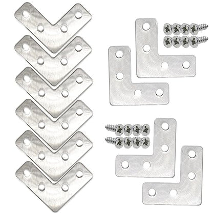 20pcs 1.6 x1.6inch Silver L Flat Shape Braces Corner Bracket, 40x40 mm Decorative Corner Brackets Mending Plate, Stainless Steel 90 Dgree Angle Bracket for Wood Furniture Fixing - size: Silver 40x40 mm
