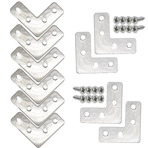 20pcs 1.6 x1.6inch Silver L Flat Shape Braces Corner Bracket, 40x40 mm Decorative Corner Brackets Mending Plate, Stainless Steel 90 Dgree Angle Bracket for Wood Furniture Fixing - size: Silver 40x40 mm