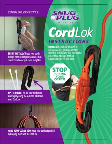 S Hook - CordLok – Universal Cord Lock Clip Keeps Cords Secure, Prevents Unplugging, Stops Loose Connections – Ideal for Appliances, Power Tools, Outdoor Equipment & Electronics (2-Pack)