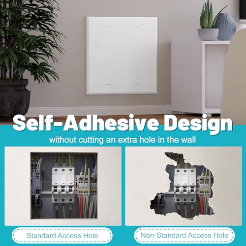 Self-Adhesive Access Panel, 6-1/4" x 6-1/4", Heavy-Duty ABS Plastic Wall Access Panel, Wall Hole Cover for Plumbing, Electrical Cables, Wiring, Easy to Install, White