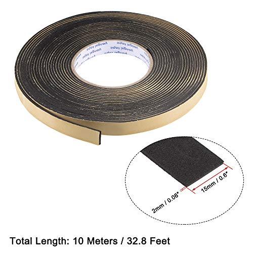 uxcell Sealing Foam Tape 15mm Wide 2mm Thick 10m/32.8ft Long, EVA Self Adhesive Weather Strip for Window Door Insulation - size: 15mmx2mmx10m