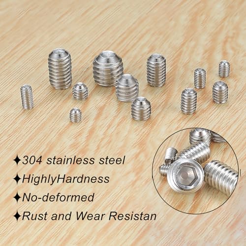 240 Pcs Set Screws Assortment Kit (M3, M4, M5, M6, M8) with Allen Keys–Durable Metric Cup Point 304 Stainless Steel for Bathroom Fixtures, Light Fixture Screws,Door Knobs, Faucets, Plumbing, and More - size: 12Size（240pcs Stainless Steel）