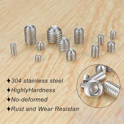 240 Pcs Set Screws Assortment Kit (M3, M4, M5, M6, M8) with Allen Keys–Durable Metric Cup Point 304 Stainless Steel for Bathroom Fixtures, Light Fixture Screws,Door Knobs, Faucets, Plumbing, and More - size: 12Size（240pcs Stainless Steel）