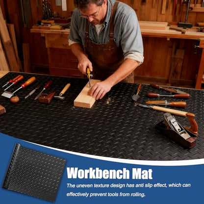 48" x 17" Workbench Mat，PVC Work Bench Mat Top with Non-Slip Steel Plate Texture, 1.5mm Thick Rectangle Vinyl Table Top Protector, Woodworking,DIY Projects