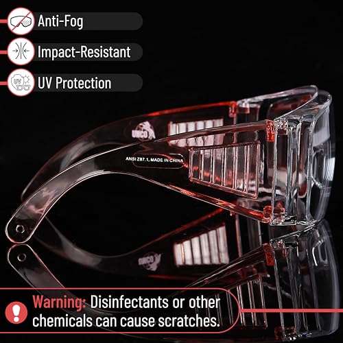 UNCO- Safety Goggles Over Glasses, Protective Goggles, Anti Fog, Work, Safety Glasses Over - color: Light Pink, size: 1 Pack