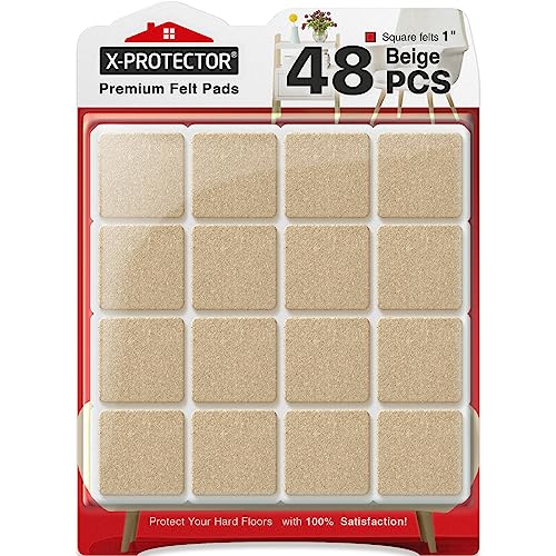 X-PROTECTOR Felt Furniture Pads - 48 PCS 1" - Felt Pads Floor Protectors - Chair Felt Pads - Felt Pads for Furniture Feet - Furniture Pads for Hardwood Floors - Protect Your Floors! (Beige, Square) - size: 1" 48 Beige, Square
