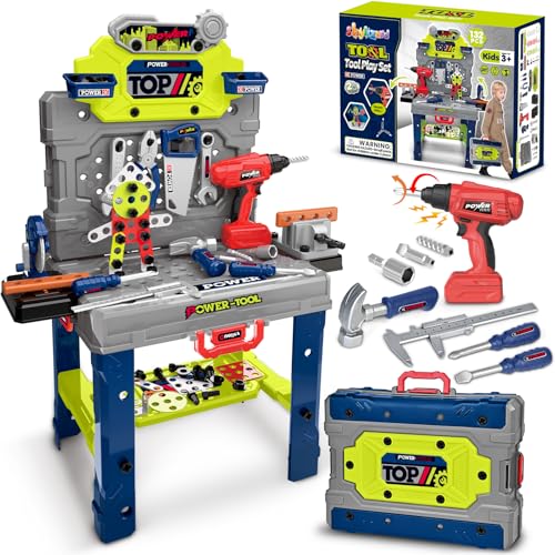 Kids Tool Bench with Realistic Electric Drill, 132 PCS Toddler Tool Set, Birthday Toys for Kids Ages 3 4 5 6 7 8, Toddlers Tool Box & Workbench, Kids Tool Set for Boys 3-5 6-8 (Green) - color: Green