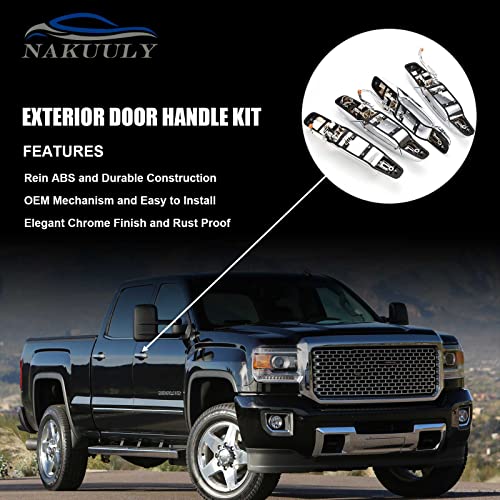 Exterior Chrome Door Handle 4 PCS Front Rear Driver & Passenger Compatible with 2007-2014 Cadillac Escalade Chevy Avalanche Silverado Suburban GMC Sierra Yukon OE # 22738722 22738721 20828258 - color: Chrome
