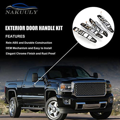 Exterior Chrome Door Handle 4 PCS Front Rear Driver & Passenger Compatible with 2007-2014 Cadillac Escalade Chevy Avalanche Silverado Suburban GMC Sierra Yukon OE # 22738722 22738721 20828258 - color: Chrome