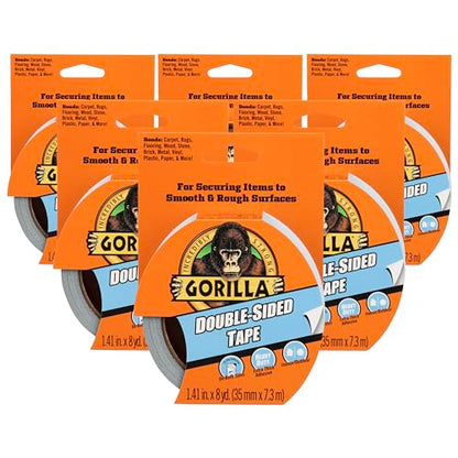 Gorilla Double-Sided Tape, 1.41" x 8 yd, Gray, (Pack of 6) - size: 6 - Pack