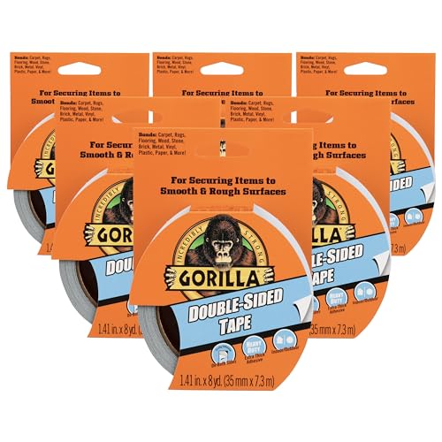 Gorilla Double-Sided Tape, 1.41" x 8 yd, Gray, (Pack of 6) - size: 6 - Pack