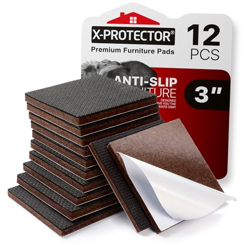 X-PROTECTOR Non Slip Furniture Pads – 12 Premium Furniture Grippers 3"! Best SelfAdhesive Rubber Feet Furniture Feet – Ideal Non Skid Furniture Pad Floor Protectors – Keep Furniture in Place! - size: 3 inch 12 Square