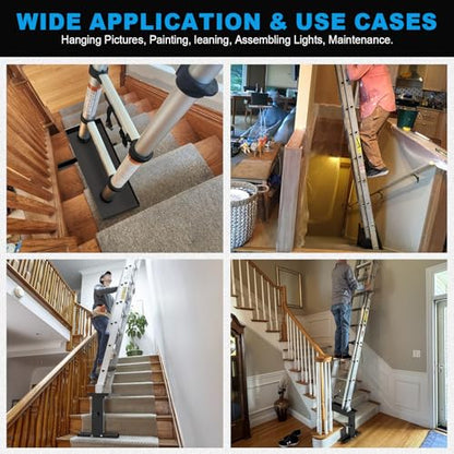 Foldable Ladder Leveler for Stairs, Adjustable 10.2"-16.45" H & 13.38"-19.3" Width Stair Ladder Platform, Ladder Extender for Stairs with Non-Slip Pads, Fits Extension, Straight & Telescopic Ladders