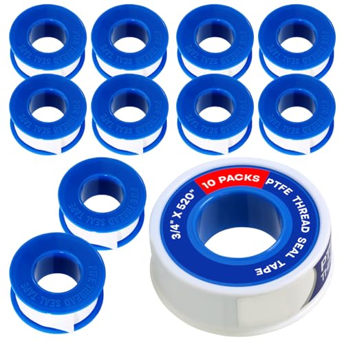 Supply Giant Plumbers PTFE Tape 3/4" W x 520" L 10 Rolls Pipe Thread Tape, High Density Thread Sealant Tape Water Seal Plumbing Tape for Shower Head, Pipes, Gas Lines, Leak Prevention - size: 520", style: Pack of 10