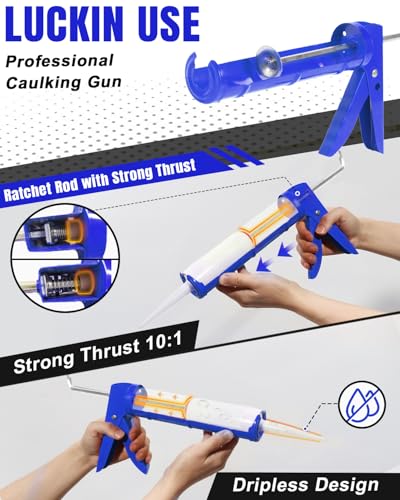 Holothurian Caulking Gun, Caulk Gun No Drip,Sealant Finishing Tool Grout Scraper for Kitchen Bathroom Window Sink Joint, 1/10 Gallon Cartridge, 10:1 Thrust Ratio, Blue - color: Blue