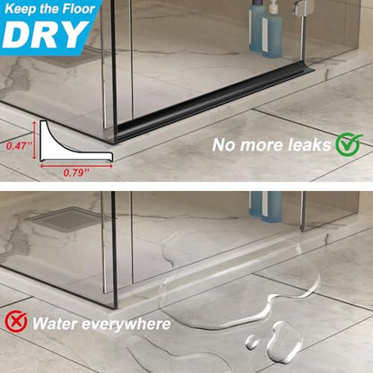 98Inch Shower Threshold Water Dam, Self-Adhesive Silicone Shower Barrier Water Stopper Shower Door Bottom Seal Strip Shower Splash Guard for Bathroom Kitchen Bathtub - color: Black, style: 98 inch