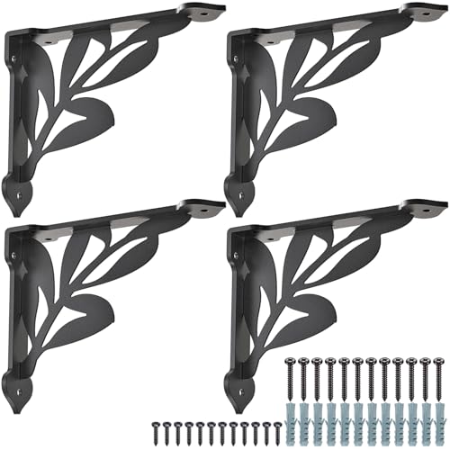 SELEWARE Heavy Duty Shelf Brackets 8 Inch, Branch Shelves Brackets, 300LB Capacity Decorative Metal L Brackets for Floating Shelves, Black Rustic Wall Mount Shelving Bracket with Screws, 4 Pack - size: 8 Inch, style: Branch-4 pack