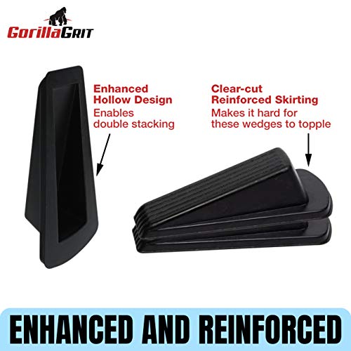 Rubber Door Stoppers - Door Stop Wedge, Large Heavy Duty Flexible Door Holder - Black 4 Pack - Non Marking Anti Slip Jammer - color: Black