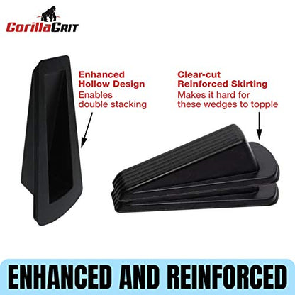Rubber Door Stoppers - Door Stop Wedge, Large Heavy Duty Flexible Door Holder - Black 4 Pack - Non Marking Anti Slip Jammer - color: Black