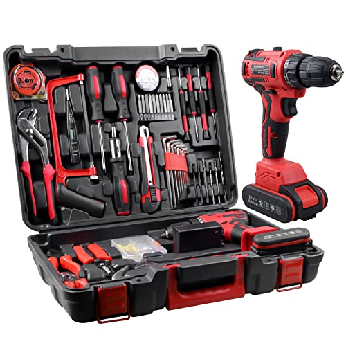 jar-owl Powerful Brushless Motor 21V Cordless Drill Set, 319 in-lb Torque, 0-1350RMP Variable Speed, 10MM 3/8'' Keyless Chuck, 25+1 Clutch, 1.5Ah Li-Ion Battery & Charger for Home Tool Kit - style: 21V Brushless Motor Red