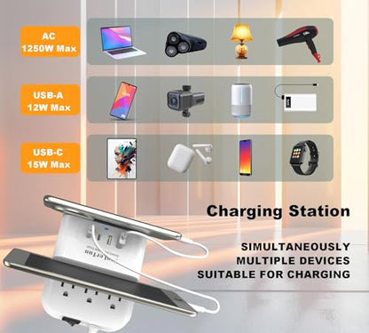Surge Protector Power Strip Outlet Extender 4 USB Charging Station with Multi Outlet,6FT Flat Plug Extension Cord 3 AC with Overload Protection ETL Certified for Office Home