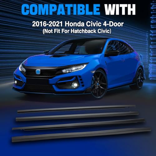 Door Window Trim Seal Weather Stripping Moulding Belt Sweep Felt Fit Honda Civic 2016 2017 2018 2019 2020 2021 4 Door Sedan Replaces 72450-TEA-T01 72410-TEA-T01 72950-TEA-T01 72910-TEA-T01 - size: Civic 2016-2021